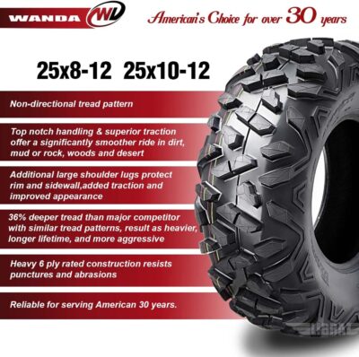 25x8-10 25x10-12 ATV Tires Set 4 Tire Features