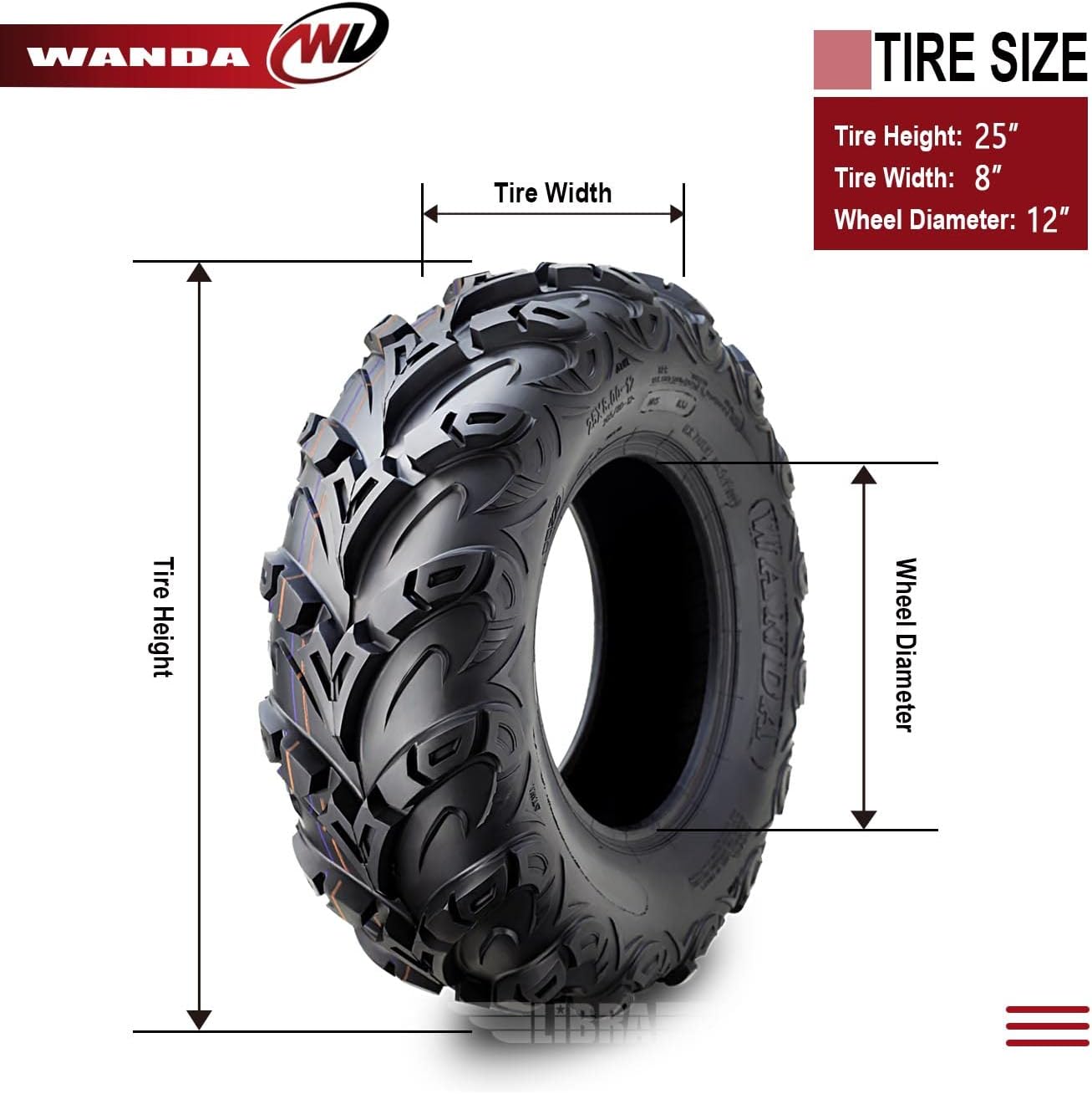 4 WANDA P373 ATV/UTV Tires 25x8-12 & 25x10-12 For Kawasaki Prairie 360/700 03-13