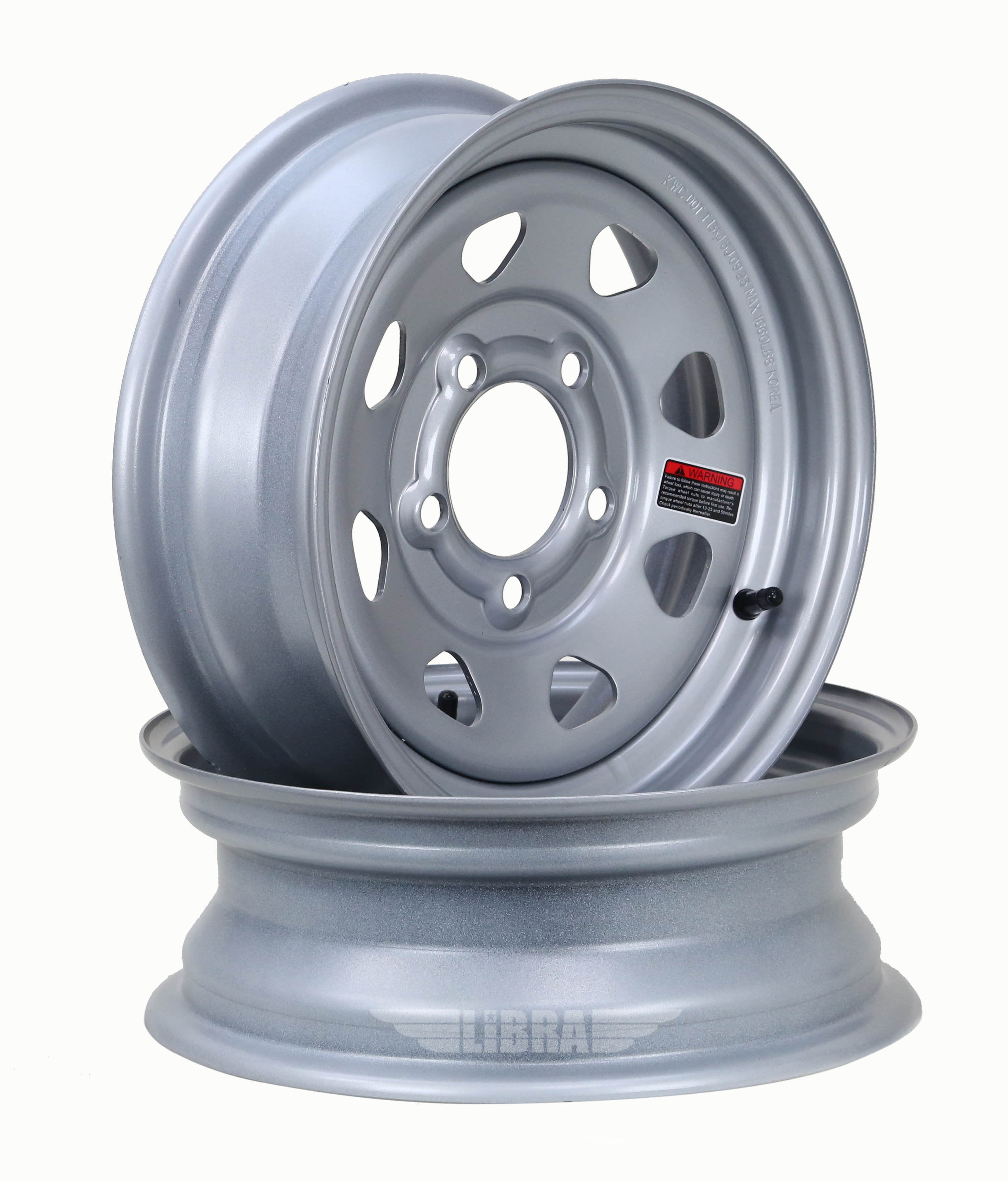 LIBRA 15 x 5 Trailer Wheels 5 Lug on 4.5 Bolt Pattern Black Mod, Set 2-17007