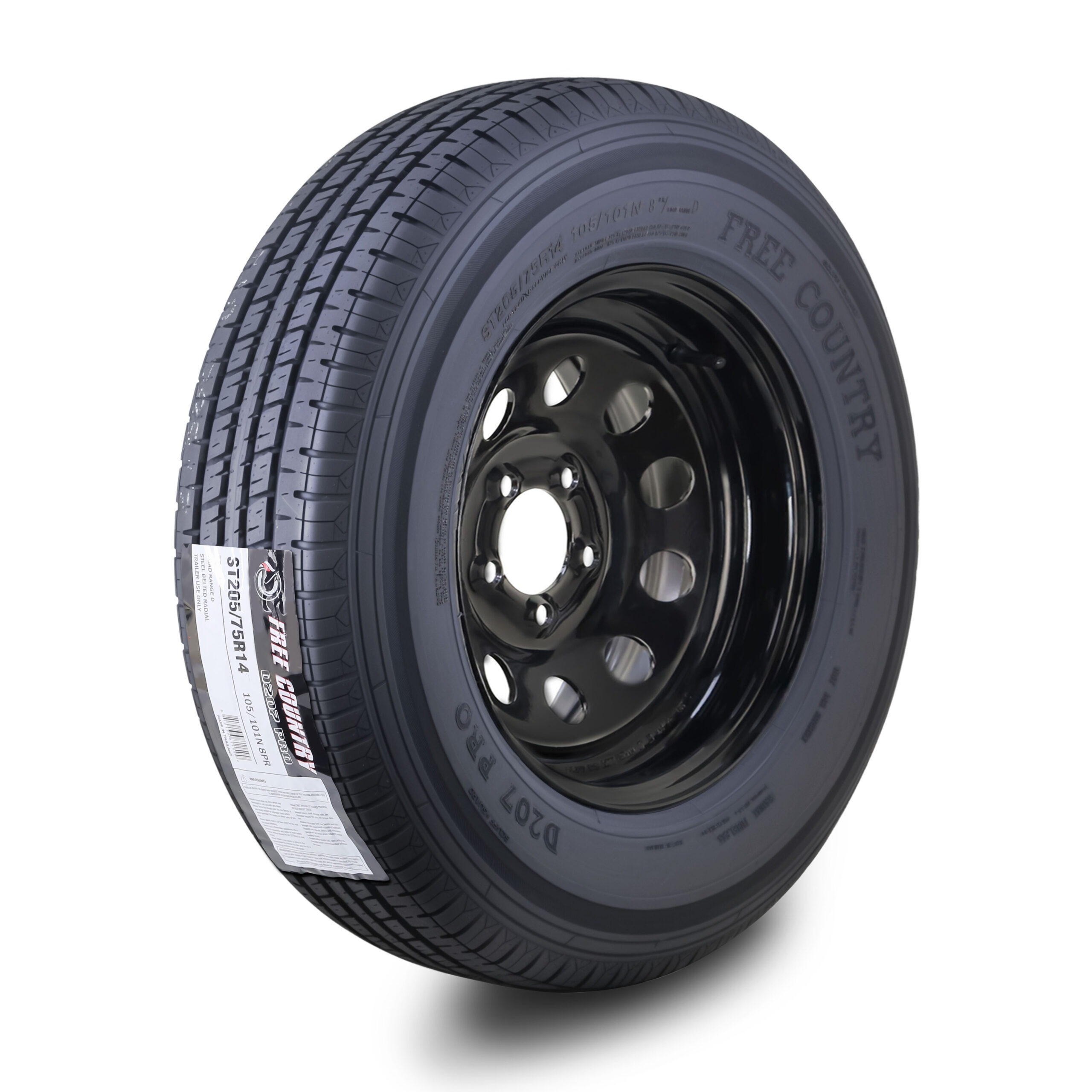 thumbnail interactive-video image 1 of 2 Free Country FC Trailer Tire Assembly - ST205/75R14, 8-Ply, Black Mod Rim, 5 Lug 4.5" 1 of 2